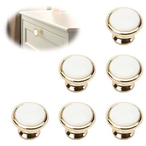 Tirador para mueble KZQ, tirador dorado para mueble, pomo de puerta blanco, tirador redondo para puerta, apto para cajones, armarios, guardarropas. (1/4)
