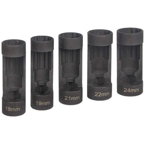 KZQ - Juego de 5 dados para tuercas de puntal de 12 puntas y 1/2" (18 mm, 19 mm, 21 mm, 22 mm y 24 mm) para amortiguadores (1/4)