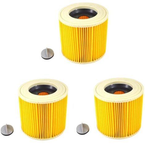 KZQ Juego de 3 filtros redondos para aspiradoras Kärcher [WD3, WD2, WD1, MV3, MV2, A, K, KNT, NT, SE, VC] + 3 tapones de rosca para personas alérgicas contra polvo fino/olores [WD 3 2 1 (1/4)