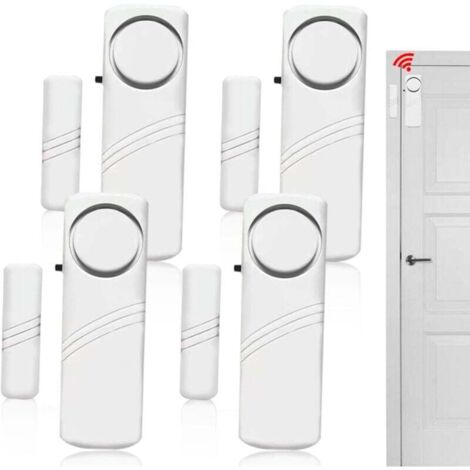 Alarma mini autoadhesiva KZQ para puertas y ventanas (paquete de 4) con sensor magnético inalámbrico de 90 dB. Sistema de alarma inalámbrico para seguridad en el hogar y vehículos recreativos.