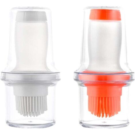 KZQ - Pack de 2 botellas de aceite con pincel para untar, botella de vidrio 2 en 1 con pincel de silicona para asar, ensaladas, cocinar y hornear - 60 ml, color naranja y gris (1/4)