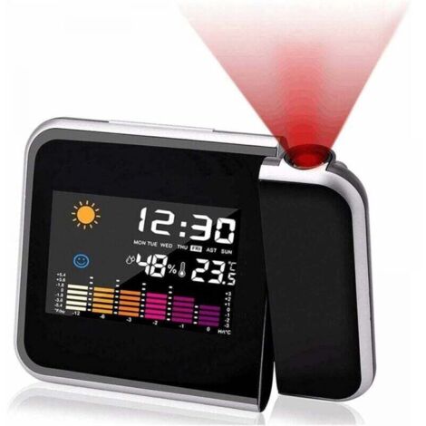 Reloj despertador con proyección KZQ, calendario con pantalla a color, estación meteorológica personal para dormitorio, proyector regulable, alarma dual, pantalla LCD, fecha, hora, temperatura, humeda (1/4)
