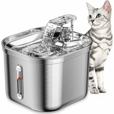 Fuente de agua para gatos KZQ, fuente de acero inoxidable de 2,2 L, bomba ultrasilenciosa, dispensador de agua para perros apto para lavavajillas