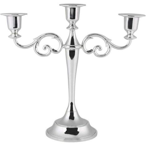 Candelabro de 3 brazos de metal vintage para mesa de boda (color: plateado) (1/4)