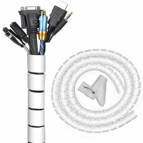 Sistema de gestión de cables - Enrollador de cables en espiral - 22 mm x 3 metros - Organizador de cables flexible para oficina, hogar, PC y TV (1/4)