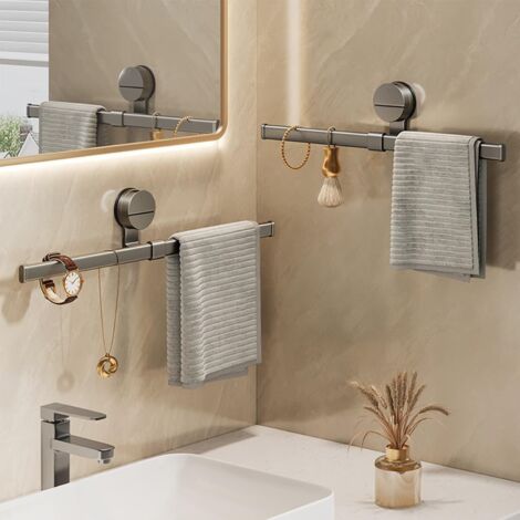 Toallero de pared para baño - Sin taladros Toallero de aluminio Space con ventosa (50 cm/19,7 pulgadas) (1/4)