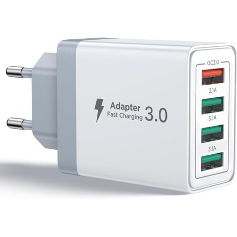 Cargador USB de 40 W con múltiples puertos USB, cargador rápido para iPhone, adaptador USB-A QC 3.0 multisectorial de 4 puertos para iPhone 16, 15, 14, 13, 12, 11 Pro Max, X, XS, XR, 8, 7, 6S Plus, Mi (1/4)