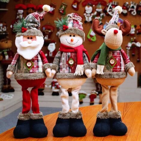 piezas de adornos navideños para mesa: Papá Noel sentado, muñeco de nieve, reno, muñeca de patas largas, adorno navideño para decoración del hogar. (1/4)