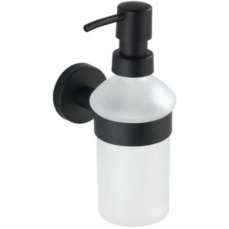 Dispensador de jabón de pared negro mate, 210 ml, diseño en acero inoxidable, soporte para jabón de baño/cocina, no requiere perforación, vidrio satinado de alta calidad, 7 x 18 x 11 cm, ideal para ja (1/4)