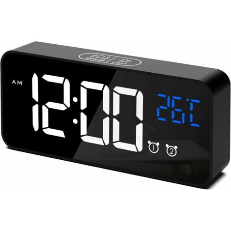 Vtizikl Réveil Numérique, Horloge Numérique LED Horloge Digitale Réveil Aver Température/Snooze/ 2 Alarme/12/24 Heures/Port de Recharge USB/16 musiques (Noir) (1/4)