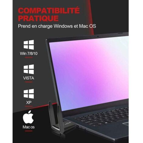 Clé USB, 300 Mbits/s 2.4Ghz Adaptateur WiFi Carte Réseau sans Fil USB2.0 pour 2000/XP/Vista/7/8/10/MAC/Linux