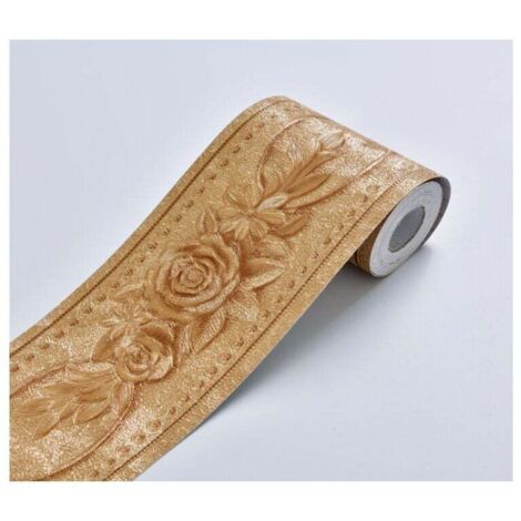Frise murale autocollante à motif floral pour décorer la maison - idéal pour une cuisine ou une salle de bains - 10,6 cm x 5 m, or