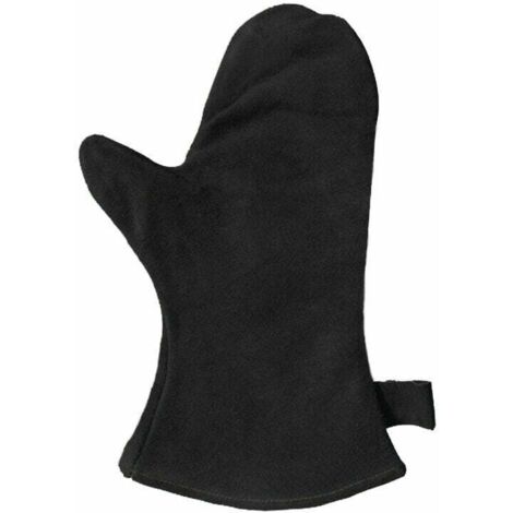 Gant pour cheminée avec Isolation Thermique, Gant en Cuir pour Four, Gant de Protection Ignifuge, Gant pour Barbecue, Gant en Cuir résistant à la Chaleur, Noir (1/5)