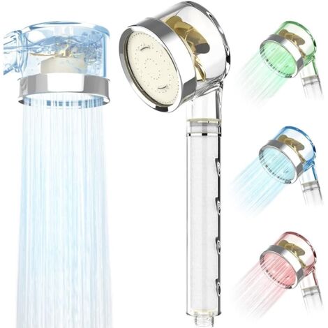 Douchette, 3 Couleurs LED Changement Contrôle température, Pommeau de Douche helice Haute Pression, Féconomie d’eau, iltre à Trois Niveaux Système de Filtrage avec Filtre Coton PP (1/5)
