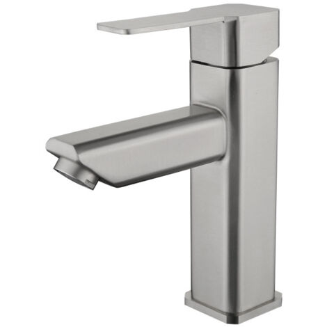 Vtizikl Robinet monotrou en acier inoxydable brossé lavabo salle de bain robinet d'eau chaude et froide monotrou (1/5)