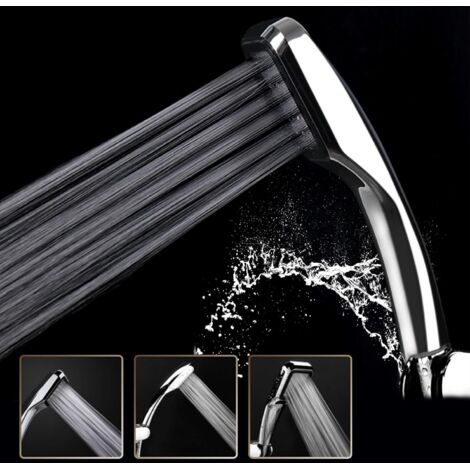 Pommeau de Douche à Main Avec 300 Trous 300% Turbo Haute Pression 30% Douchette Économie d'eau, Chromé (1/5)