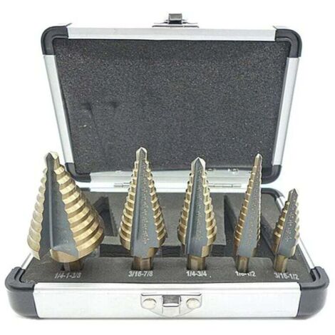 5 Pcs Foret Fraise Meche Etage, Foret Étagé, avec Boîtier en Aluminium Professionnel, Tige Hexagonale, avec Tampon de Centrage Automatique, Perçage Précis Dans L'acier, le Métal (1/5)