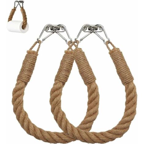 Porte Papier Toilette Corde, Porte-Serviette en Corde de Chanvre Porte-Rouleau en Corde Bois Vintage Deco WC pour Salle de Bain et Cuisine - Marron (1/5)