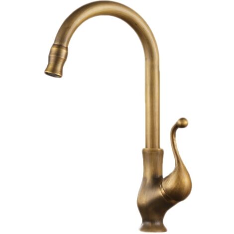 Mitigeur de lavabo tout cuivre robinet d'eau chaude et froide bassin robinet de bassin rétro cuisine évier robinet pivotant sans tuyau (1/5)