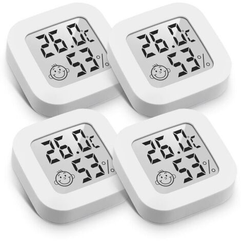 Vtizikl Mini Thermomètre Hygromètre Intérieur Digital à Haute Précision, Moniteur de Température et Humidimètre, Thermo Hygromètre Indicateur du Niveau de Confort (4.3cm4.3cm, blanc, 4) (1/4)
