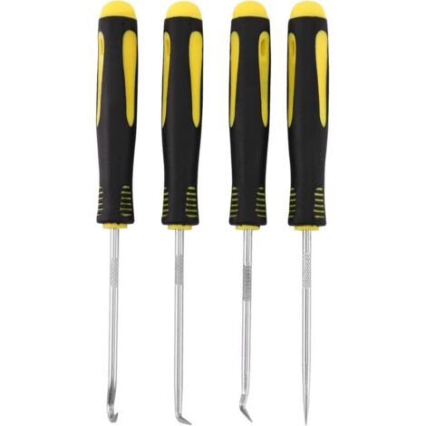Vtizikl 4 pièces grattoir crochet outil ensemble huile joint extracteur caoutchouc joint torique crochet joint joint tournevis main outil de retrait outils noir et jaune (1/4)