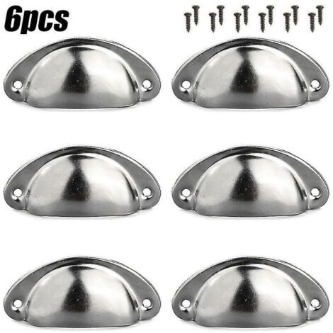 Vtizikl 6 pcs Tasse Poignées Shell Pull Cuisine Placard Armoire Porte Meubles Tiroir Boutons Argent (1/4)