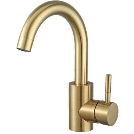 Vtizikl Robinet Salle Bain, Robinet Lavabo Pivotant à 360°, Mitigeur Lavabo à Bec Haut, Robinet pour Salle de Bain ou Petite Cuisine, Doré Brossé (1/4)