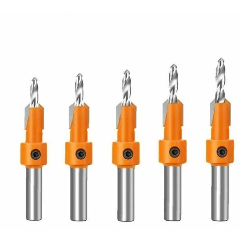 Vtizikl 8mm Shank HSS Countersink Drill Bit Set with Stop Collars Woodworking Countersink Bit Hole Puncher Tools 5PCS (1/4)