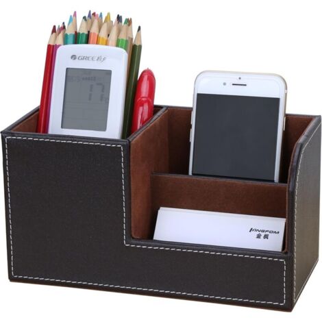 Vtizikl Organiseur de bureau multifonctionnel avec 3 compartiments de rangement et porte-stylo (marron) (1/4)