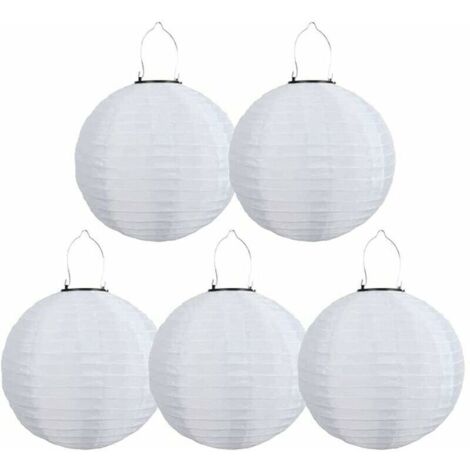 Vtizikl Lot de 5 lampions solaires LED d'extérieur étanches,Pour jardin, église, jardin, fête, décoration (blanc, 30 cm) (1/4)
