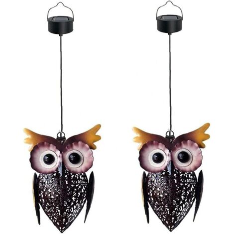 Vtizikl Hibou Lanterne solaire de jardin Lampe animal extérieur fer décoratif suspendu lumière 2PCS, lanterne Hibou solaire (1/5)