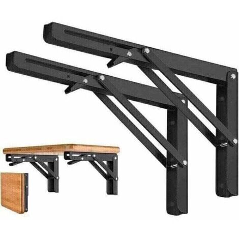 Vtizikl Lot de 2 Equerre Etagere Pliante 300mm, Equerre Rabattable Murale, Support Console Pliable 50KG Porteur，equerre pliable pour Garage, Bureau, Chambre, Tablette Murale (1/4)