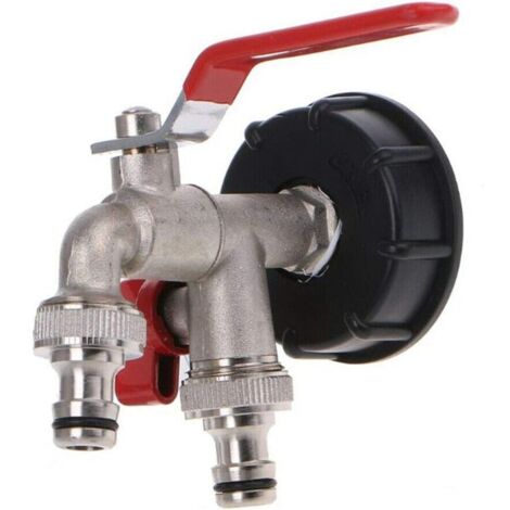 Vtizikl Robinet de vidange en laiton IBC S60X6 à double sortie, double vanne 1/2", diamètre de sortie 1/2", diamètre d'entrée 60 mm (1/4)