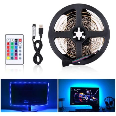 Vtizikl Bande LED USB, bande LED décorative intérieure 5050 RGB 12V DC pour rétroéclairage de téléviseur LED, bande LED RGB pour téléviseur LED (5 m, 150 LED) (1/4)