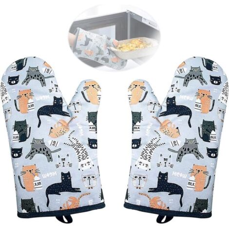 Vtizikl Gants de cuisine en coton  (paire), résistants à la chaleur, pour la cuisson, les grillades et le barbecue. (1/4)