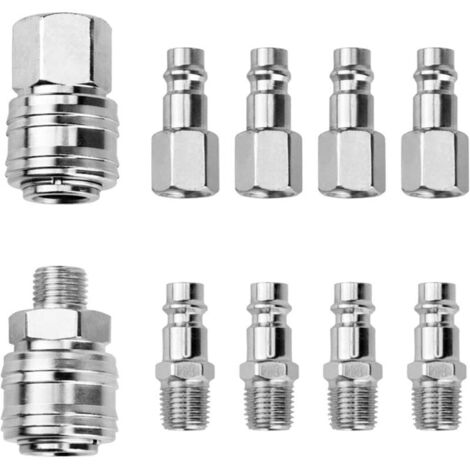 Vtizikl Raccord rapide pour compresseur , lot de 10 raccords 1/4 pouce BSP, raccord pneumatique rapide, kit de raccords air-pneumatiques, tuyau d'accessoires pour compresseur d'air, connexion d'air co (1/4)