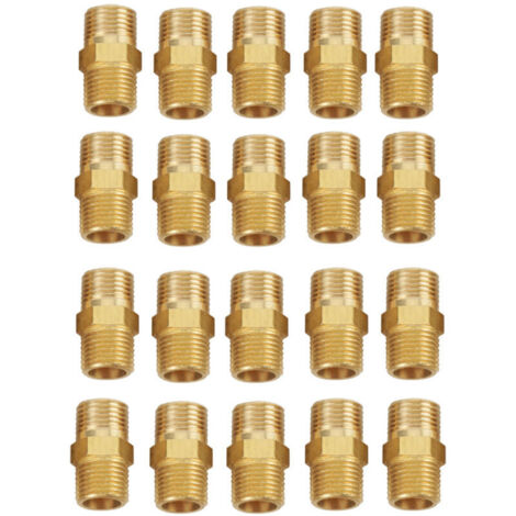 Vtizikl 20pièces Filetage Hex Nipple Raccord de Tuyau 1/8 BSP à 1/8 BSP Raccord de tuyau Connecteur de Robinet en Laiton (1/4)