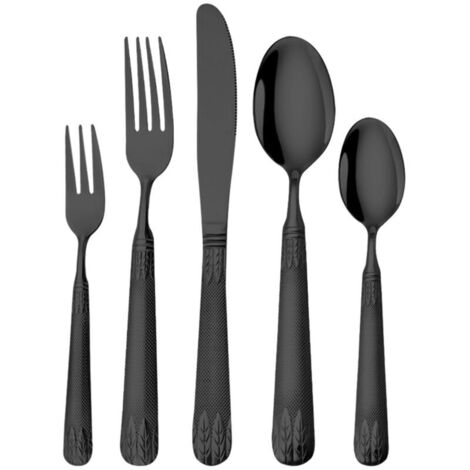 Vtizikl Ménagère 20 pièces, couverts en acier inoxydable, ustensiles de cuisine pour 5 personnes, couteau, fourchette, cuillère, lavable au lave-vaisselle - Noir (1/4)