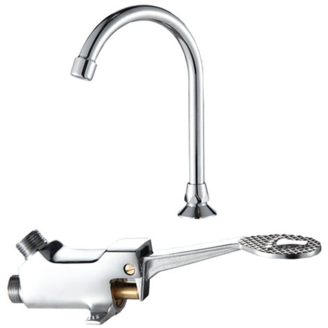 Vtizikl Robinet d'eau chaude et froide à commande au pied, petit corps de vanne plus 2 tuyaux d'arrivée de 0,8 m, adapté aux hôpitaux (1/4)