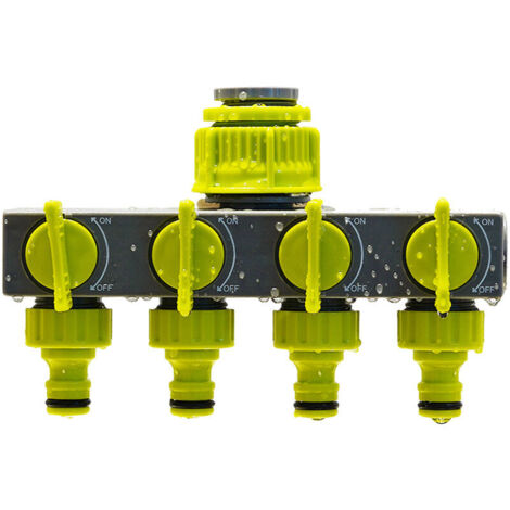 Vtizikl Diviseur de tuyau d'arrosage 4 voies - Divertisseur de robinet avec 4 interrupteurs individuels, connecteur de tuyau distributeur d'eau pour robinet extérieur, sprinkler et systèmes d'irrigati (1/4)
