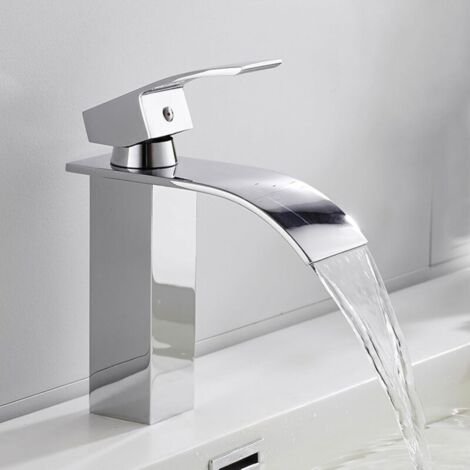 Vtizikl Robinets cascade pour lavabo de salle de bain, mitigeur en laiton pour lavabo de salle de bain, monotrou, mitigeur de lavabo à poignée unique, robinets de lavabo cascade, eau froide et chaude (1/4)