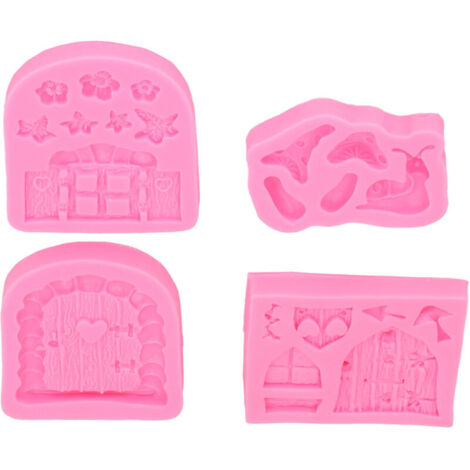 Vtizikl Moules à Gâteaux en Silicone, Moules à Cupcakes Enchantés Vintage Fée Jardin Moule en Silicone Porte Champignon Fleur Motif Moules à Chocolat pour Maison Boulangerie 4 Pièces (1/4)