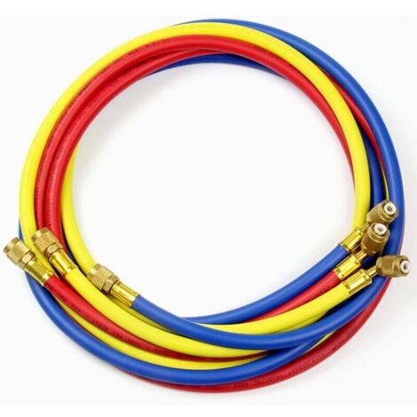 Vtizikl Tuyau de charge de réfrigérant pour climatisation 60 "pour R134a R12 R22 R502,(600-3000) Psi Tube de tuyau de remplissage de fluorure AC 1/4" SAE Flare Thread(Tricolore) (1/4)