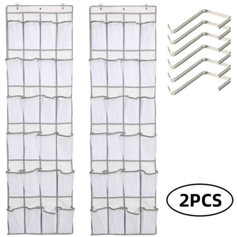 Vtizikl 2 Pièces - Rangement à chaussures à 24 poches à mailles larges pour derrière la porte - Étagère à chaussures suspendu derrière la porte, blanc (1/4)