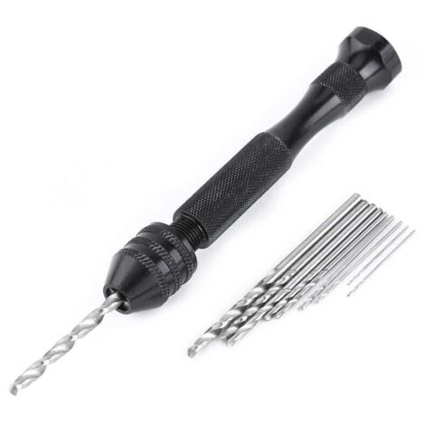 Vtizikl Mandrin de Perceuse Manuel , Outillage à main Chignoles Micro Foret hélicoïdal à main avec 10 outils de forage à bois rotatifs à vis à broches (1/4)