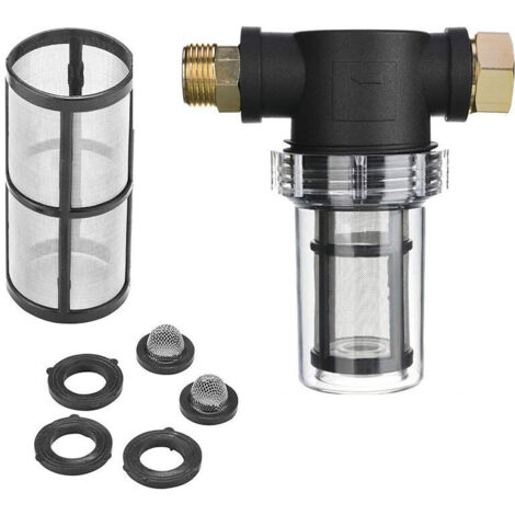 Vtizikl Filtre de tuyau d'arrosage pour entrée d'eau de nettoyeur haute pression, 3/4", filtre en ligne pour sédiments, écran 40 mailles, 100 mailles supplémentaires (1/4)