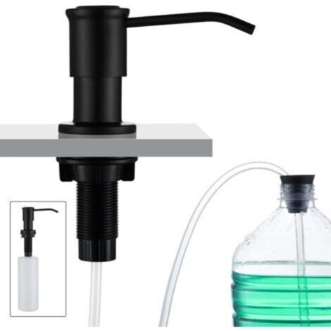 Dispenser di sapone da incasso Vtizikl , dispenser di sapone per lavello da cucina, dispenser di sapone integrato con flacone da 500 ml e set di prolunga da 1,0 m, ricarica dall'alto, nero (1/4)