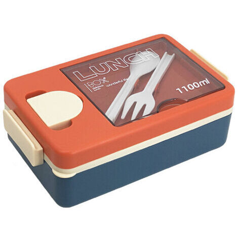 VtiziklBoîte à Bento pour adultes et enfants, boîte à déjeuner avec cuillère et fourchette, Durable et taille parfaite pour manger au restaurant(orange bleu) (1/5)
