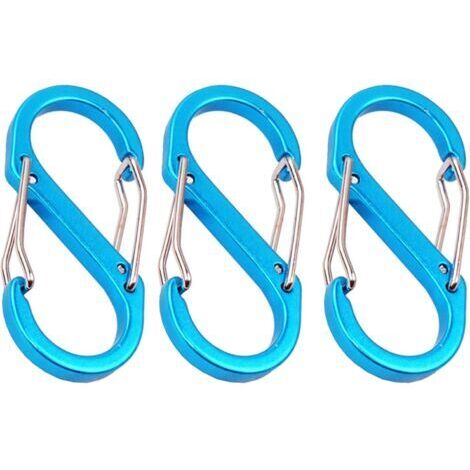 Vtiziklpièces mousqueton petit métal double mousqueton clips de sécurité en forme de S en métal pour les activités de plein air (bleu)