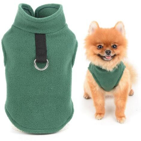 VtiziklPull en polaire de couleur unie avec anneau de laisse pour petits chiens, chats, garçons et filles, Yorkshire, Chihuahua, chaton, vêtements d'automne et d'hiver, vert (taille M)